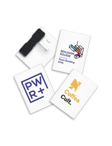 BADGE PLASTIQUE (PS) CARTE 43x58 mm AVEC AIMANT