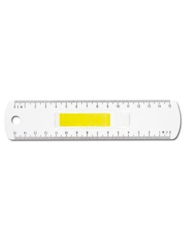 REGLE TRANSPARENTE 15 CM AVEC MARQUE PAGE Matières : polystyrène (PS) Couleurs : jaune accessoire événementiel unique