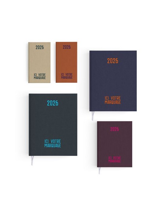 AGENDA EMBOITE TOILE 2026 - MINI 90 x 165 mm - COUVERTURE ARDOISE - SANS MARQUAGE