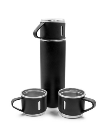 Thermos 420 ml et 3 mugs 150 ml | Quavean Matières : acier inoxydable Couleurs : noir cadeau entreprise pas cher