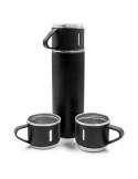 Thermos 420 ml et 3 mugs 150 ml | Quavean Matières : acier inoxydable Couleurs : noir cadeau entreprise pas cher