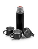 Thermos 420 ml et 3 mugs 150 ml | Quavean Matières : acier inoxydable Couleurs : noir goodies publicitaire événementiel