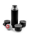 Thermos 420 ml et 3 mugs 150 ml | Quavean Matières : acier inoxydable Couleurs : noir impression haute définition