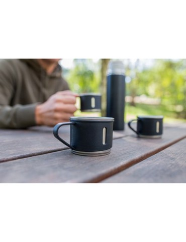 Thermos 420 ml et 3 mugs 150 ml | Quavean Matières : acier inoxydable Couleurs : noir objet publicitaire robuste