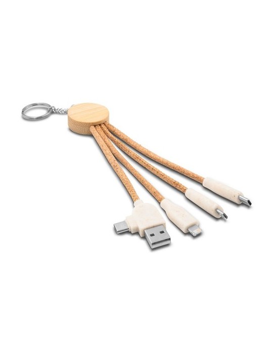 Câble de charge en liège B'RIGHT, élément en bambou, porte-clés | Antez