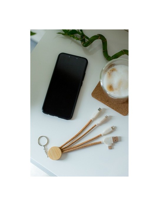 Câble de charge en liège B'RIGHT, élément en bambou, porte-clés | Antez