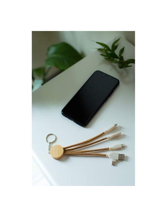 Câble de charge en liège B'RIGHT, élément en bambou, porte-clés | Antez