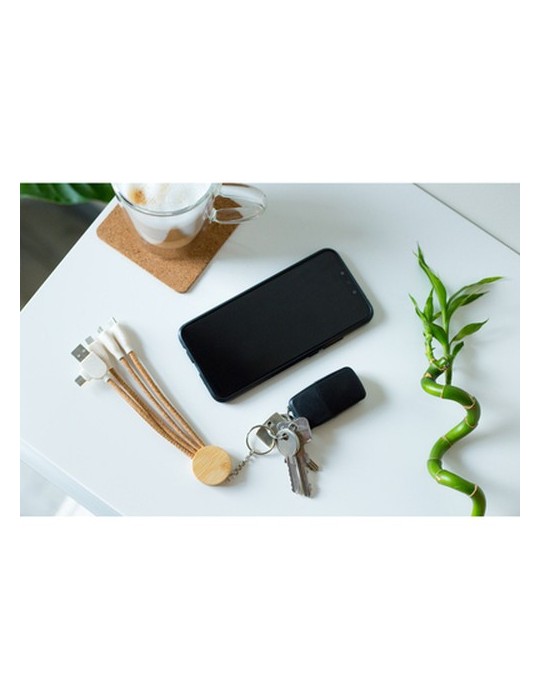 Câble de charge en liège B'RIGHT, élément en bambou, porte-clés | Antez