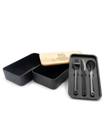 Lunch box 2 en 1, 2x500 ml, couvercle en bambou, couverts | Tijani