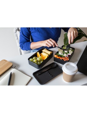 Lunch box 2 en 1, 2x500 ml, couvercle en bambou, couverts | Tijani 2