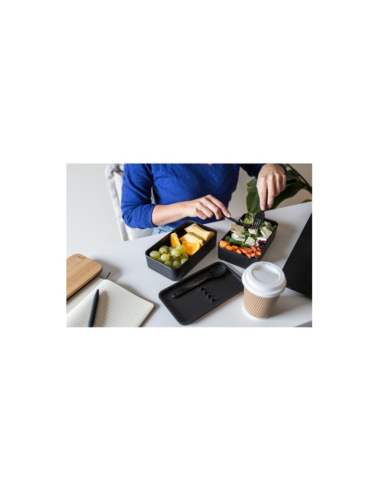 Lunch box 2 en 1, 2x500 ml, couvercle en bambou, couverts | Tijani