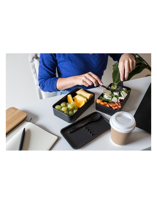 Lunch box 2 en 1, 2x500 ml, couvercle en bambou, couverts | Tijani