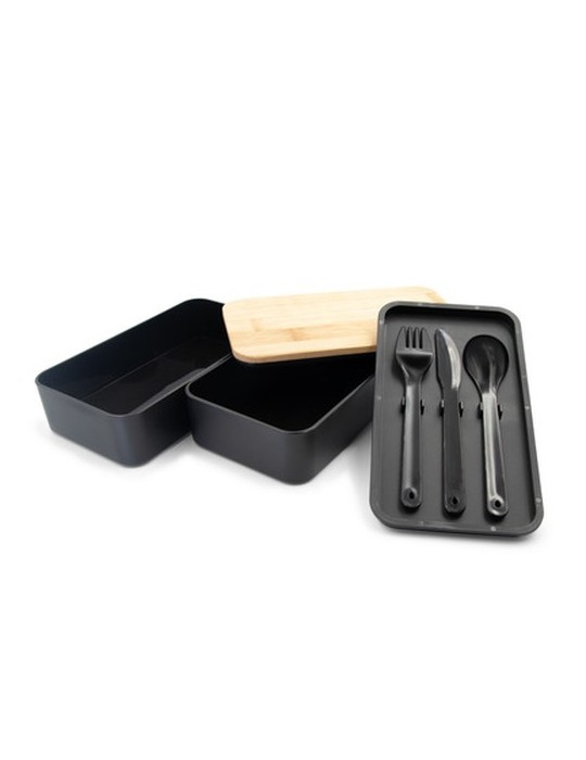 Lunch box 2 en 1, 2x500 ml, couvercle en bambou, couverts | Tijani