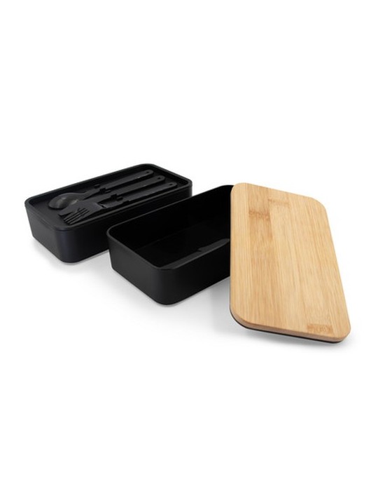 Lunch box 2 en 1, 2x500 ml, couvercle en bambou, couverts | Tijani