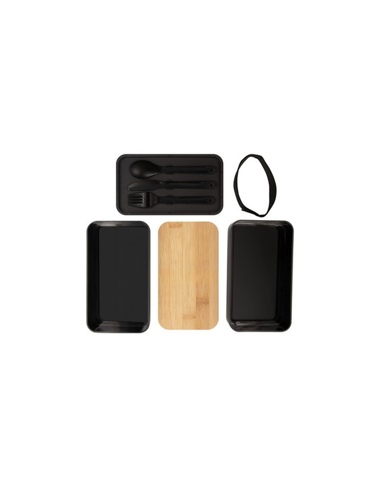Lunch box 2 en 1, 2x500 ml, couvercle en bambou, couverts | Tijani
