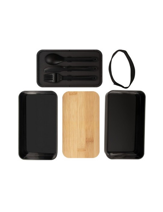 Lunch box 2 en 1, 2x500 ml, couvercle en bambou, couverts | Tijani