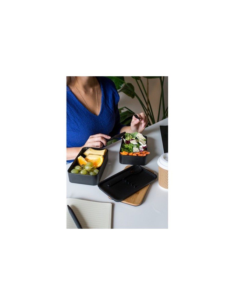 Lunch box 2 en 1, 2x500 ml, couvercle en bambou, couverts | Tijani