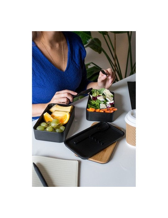 Lunch box 2 en 1, 2x500 ml, couvercle en bambou, couverts | Tijani