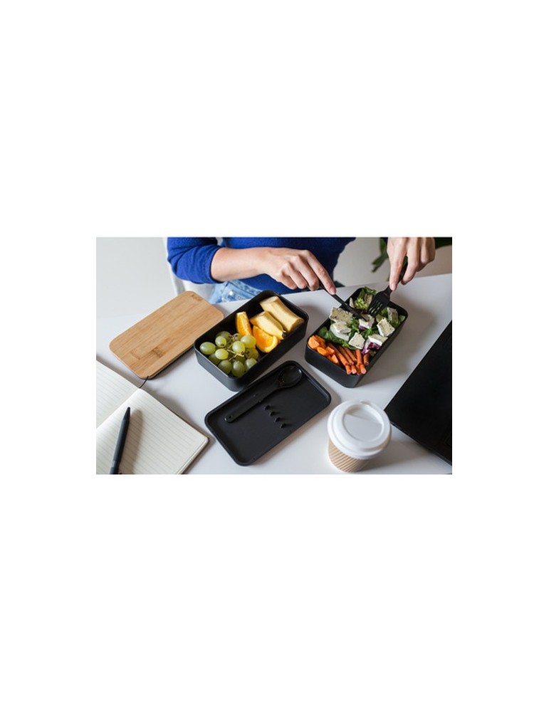 Lunch box 2 en 1, 2x500 ml, couvercle en bambou, couverts | Tijani