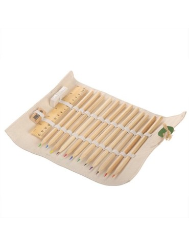 Set scolaire, trousse, 12 crayons, règle, gomme et taille-crayon | Kaleb