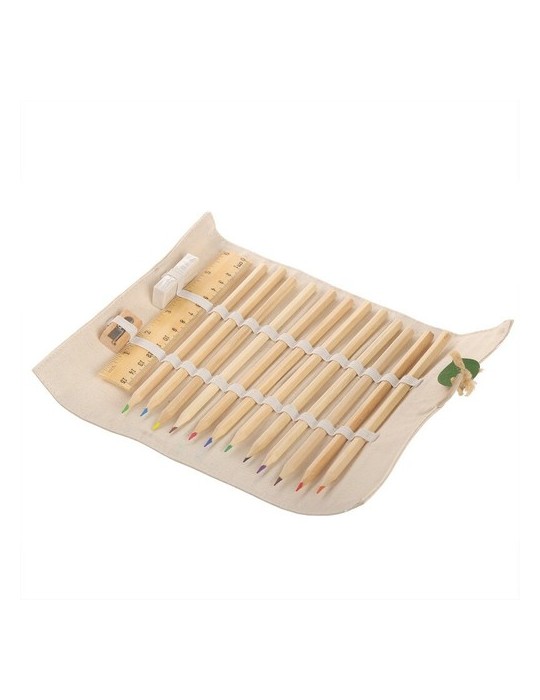 Set scolaire, trousse, 12 crayons, règle, gomme et taille-crayon | Kaleb