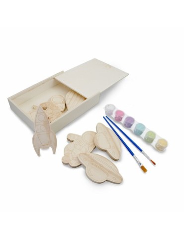 Set de blocs en bois pour la peinture, peintures et 2 pinceaux | Priya