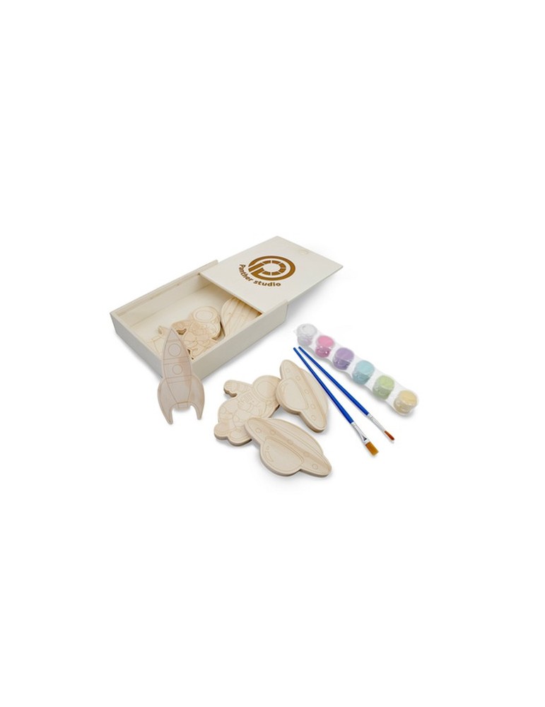 Set de blocs en bois pour la peinture, peintures et 2 pinceaux | Priya