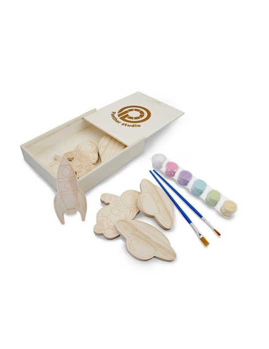 Set de blocs en bois pour la peinture, peintures et 2 pinceaux | Priya