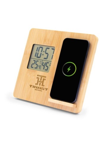 Chargeur sans fil en bambou 10W, station météo | Kahele