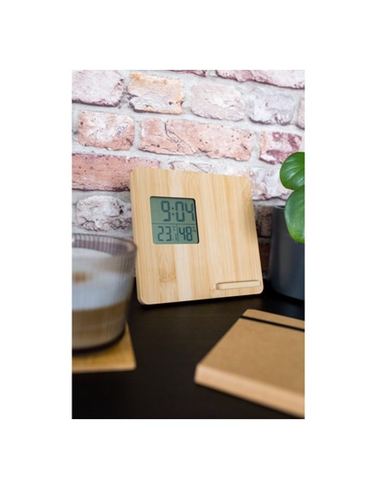 Chargeur sans fil en bambou 10W, station météo | Kahele