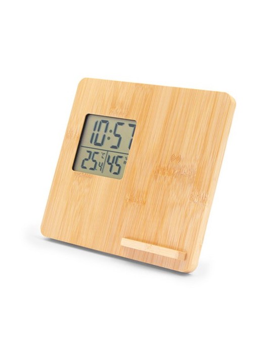 Chargeur sans fil en bambou 10W, station météo | Kahele