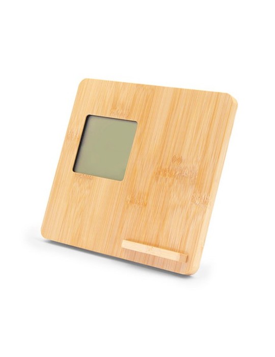 Chargeur sans fil en bambou 10W, station météo | Kahele