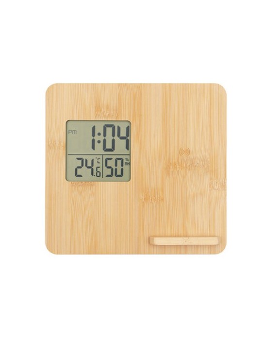 Chargeur sans fil en bambou 10W, station météo | Kahele