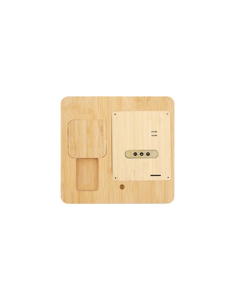 Chargeur sans fil en bambou 10W, station météo | Kahele