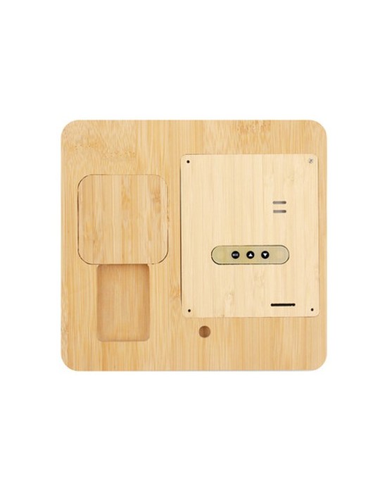 Chargeur sans fil en bambou 10W, station météo | Kahele