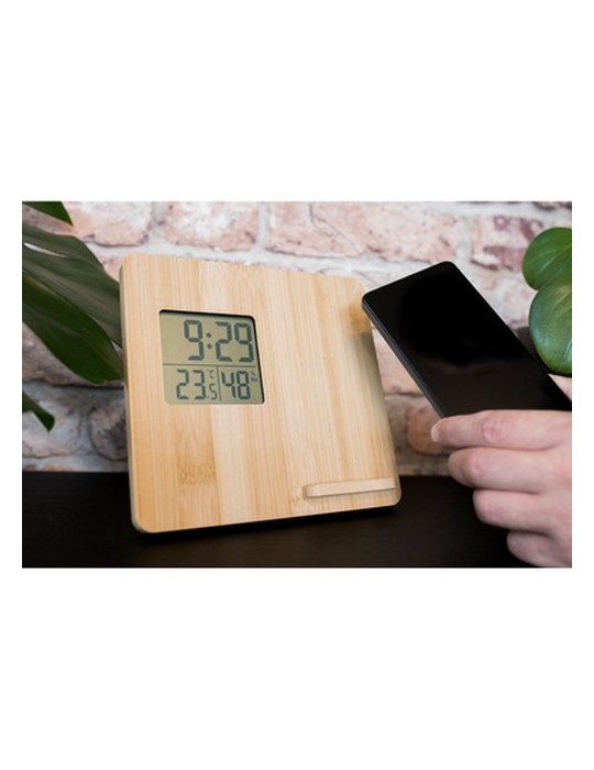 Chargeur sans fil en bambou 10W, station météo | Kahele