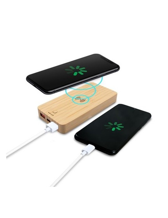 Power Bank sans fil en bambou 8000 mAh B'RIGHT, chargeur sans fil 15W | Benson