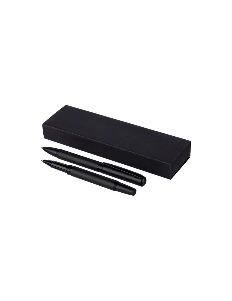 Parure de stylos en métal et laiton écologique Adel Matières : métal Couleurs : noir personnalisable avec votre logo