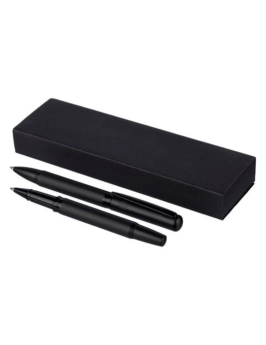 Parure de stylos en métal et laiton écologique Adel Matières : métal Couleurs : noir personnalisable avec votre logo
