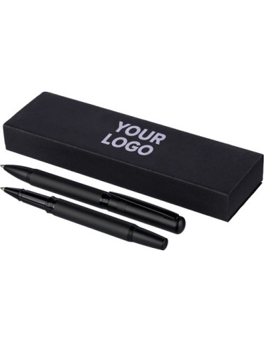 Parure de stylos en métal et laiton écologique Adel Matières : métal Couleurs : noir cadeau entreprise pas cher