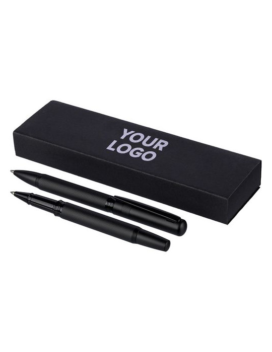 Parure de stylos en métal et laiton écologique Adel Matières : métal Couleurs : noir cadeau entreprise pas cher