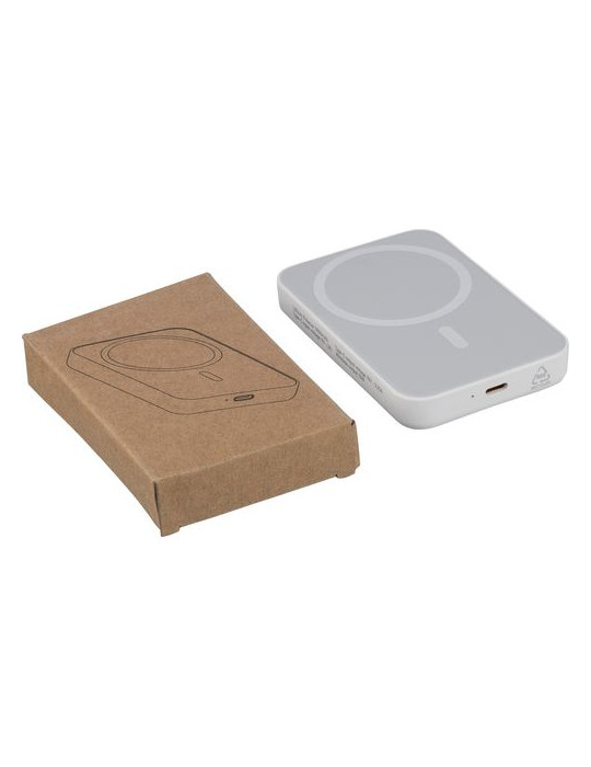 Power bank sans fil en ABS recyclé Miren Matières : ABS recyclé Couleurs : noir marquage couleur éclatante