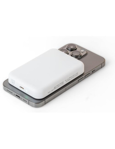 Power bank sans fil en ABS recyclé Miren Matières : ABS recyclé Couleurs : blanc impression haute définition