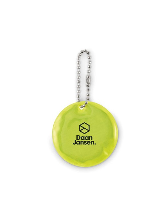 GRIN Porte-clés rond réfléchissant Couleurs : jaune fluo cadeau entreprise pas cher