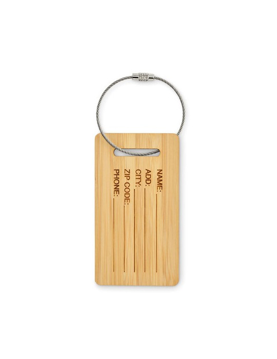 MIO Étiquette de bagage en bambou Couleurs : bois personnalisable avec votre logo