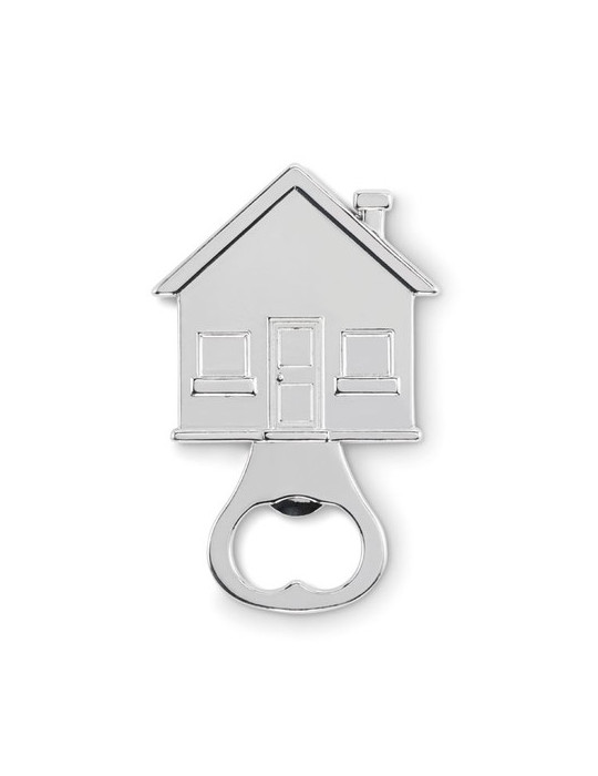 MYHOUSE Décapsuleur en forme de maison Couleurs : argenté mat personnalisable avec votre logo