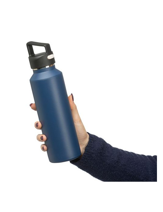 Gourde double paroi de 600 ml en acier inoxydable recyclé Mace Couleurs : noir Matières : acier inoxydable recyclé goodies publi