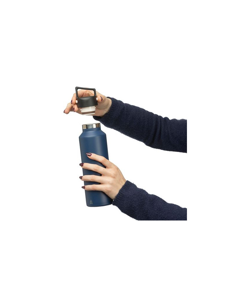 Gourde double paroi de 600 ml en acier inoxydable recyclé Mace Couleurs : noir Matières : acier inoxydable recyclé goodies publi