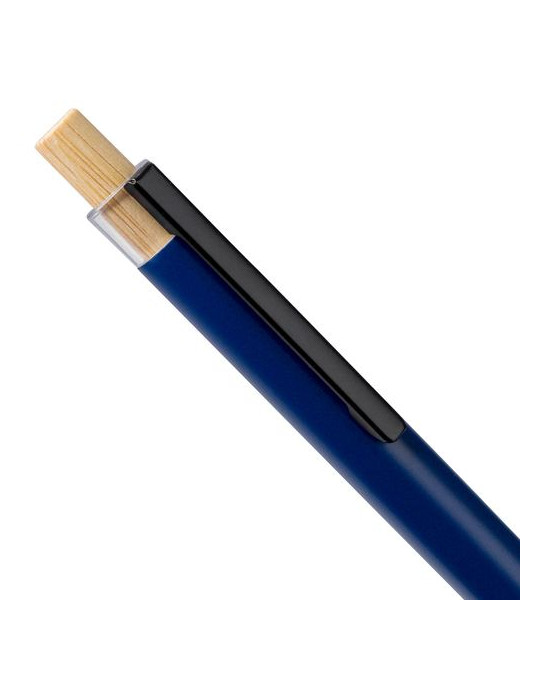 Stylo à bille poussoir laqué en aluminium recyclé Maren Matières : bambou Couleurs : noir cadeau entreprise pas cher