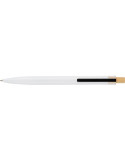 Stylo à bille poussoir laqué en aluminium recyclé Maren Matières : bambou Couleurs : blanc personnalisable avec votre logo